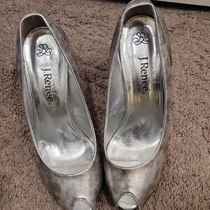 J.Renee Silver Metallic Peep-Toe Heels